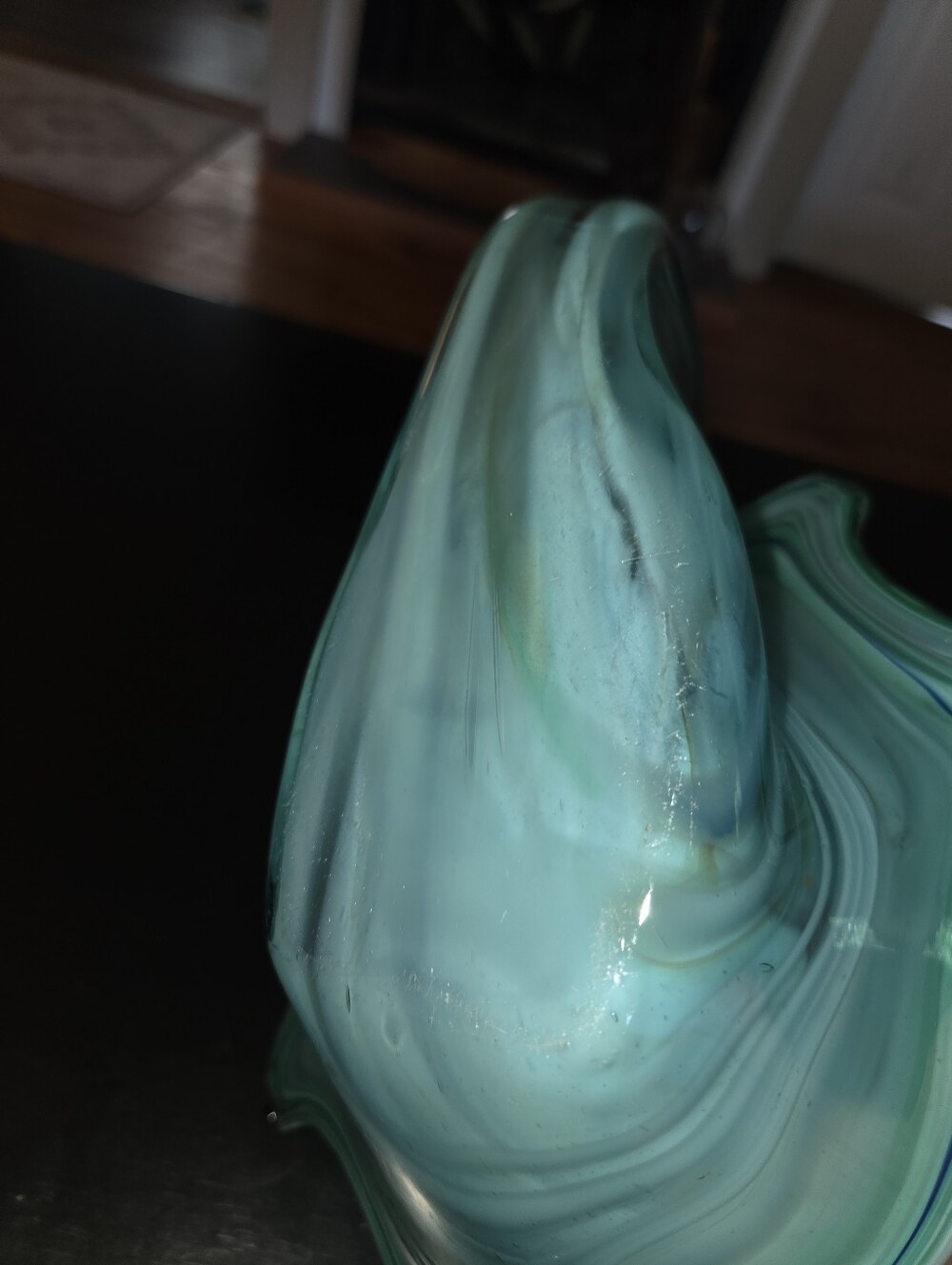 Vintage MCM Murano Style Hand Blown Cornucopia Swirl Teal Blue Art Glass 11 1/2" - Picture 5 of 9